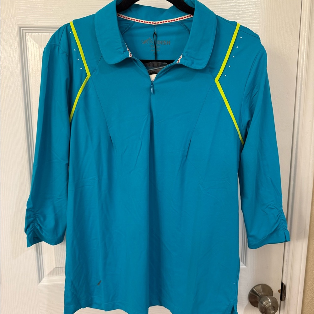 SwingDish Teal and Yellow Women's Golf Shirt